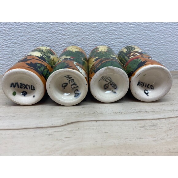 Mexican Folk Art Terracotta Pottery Tumblers Hand Painted Set Of 4 - Picture 4 of 7